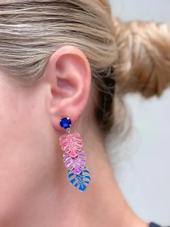 Ombre Palm Leaf Trio Dangle Earrings