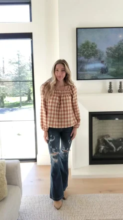 One Fine Afternoon Gingham Plaid Top In Caramel