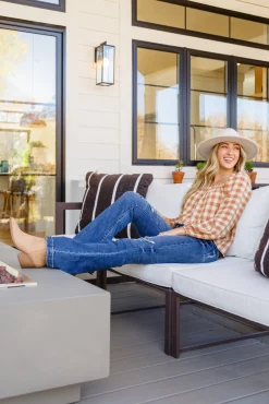 One Fine Afternoon Gingham Plaid Top In Caramel