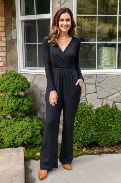 Onward & Upward Faux Wrap Jumpsuit In Black
