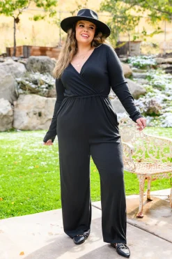 Onward & Upward Faux Wrap Jumpsuit In Black