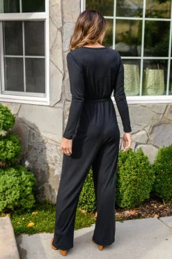 Onward & Upward Faux Wrap Jumpsuit In Black