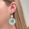 Open Circle Beaded Dangle Earrings - Mint