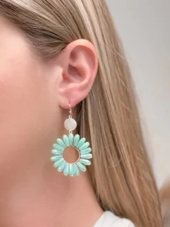 Open Circle Beaded Dangle Earrings - Mint