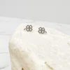 Open Heart Clover Stud Earrings - Silver