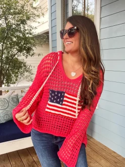 Open Knit Patriotic Beach Hoodie By POL
