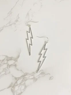 Open Lightning Bolt Dangle Earrings - Silver