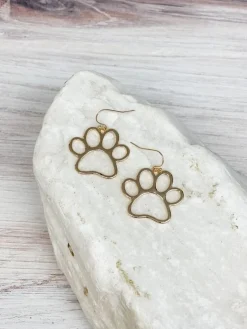Open Paw Print Dangle Earrings - Gold
