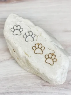 Open Paw Print Dangle Earrings - Gold