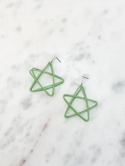 Open Star Matte Dangle Earrings - Green