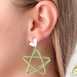 Open Star Matte Dangle Earrings - Green