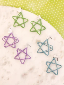 Open Star Matte Dangle Earrings - Blue