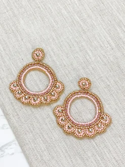 Ornate Circle Cherry Blossom Beaded Dangles