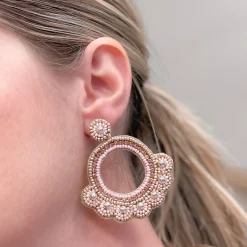 Ornate Circle Cherry Blossom Beaded Dangles