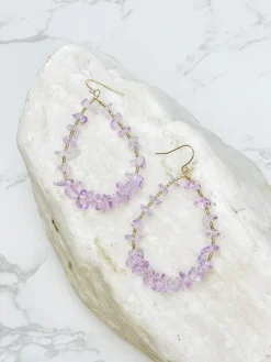 Oval Chip Beaded Earrings - Purple