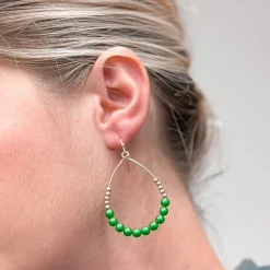 Oval Holiday Beaded Dangle Earrings - Green