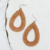 Oval Raffia Beaded Dangle Earrings - Beige