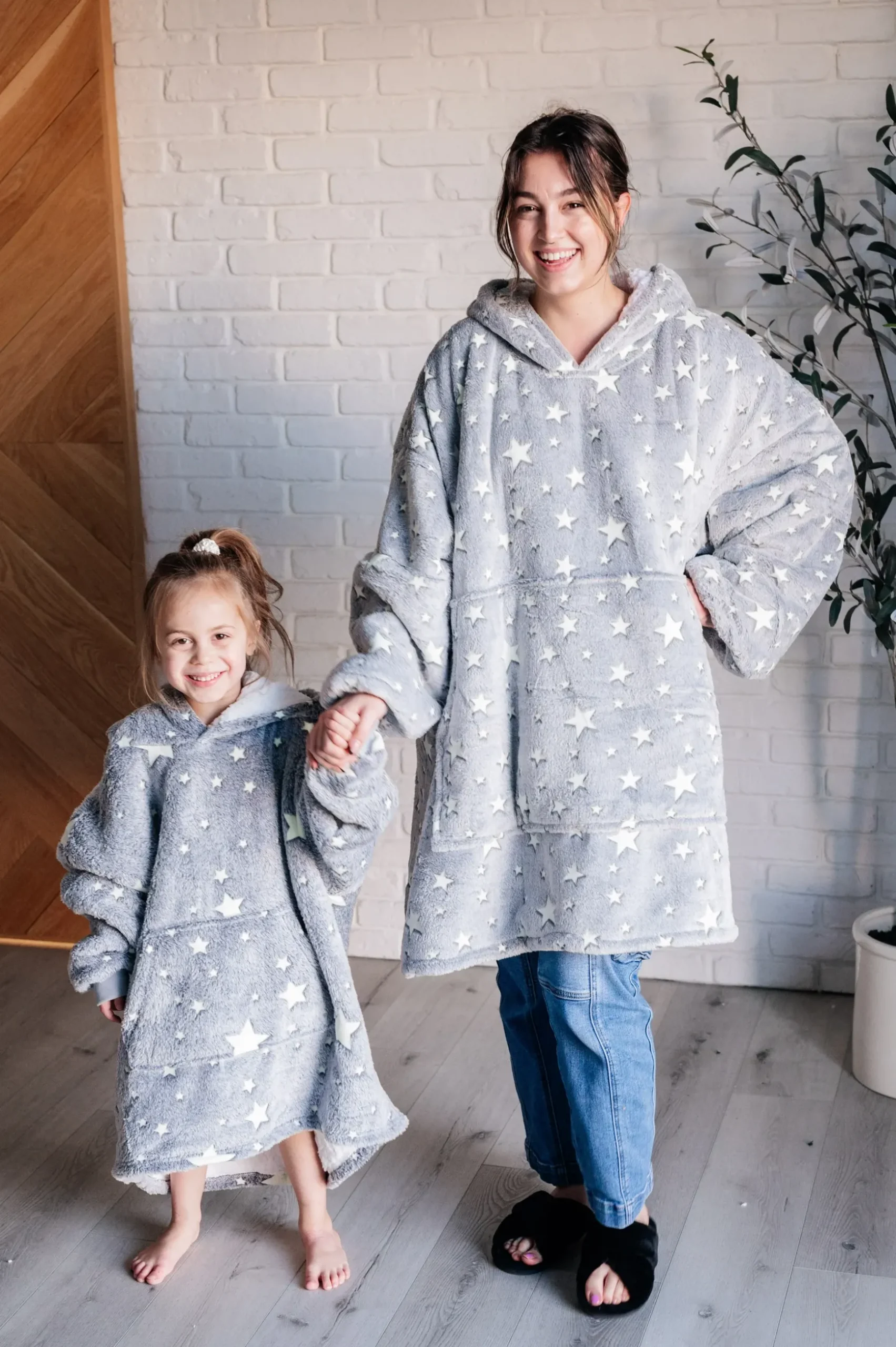 Oversized Blanket Hoodie in Grey Stars