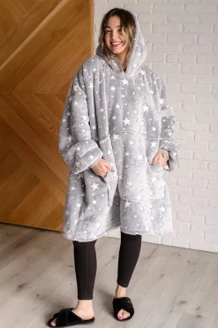 Oversized Blanket Hoodie in Grey Stars
