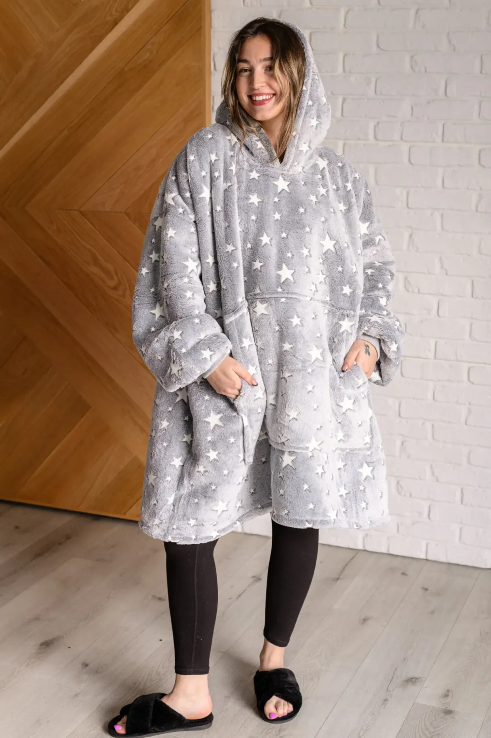 Oversized Blanket Hoodie in Grey Stars