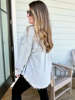 Oversized Denim Patch Fringe Shacket by POL