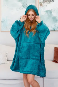Oversized Velour Blanket Hoodie in Green