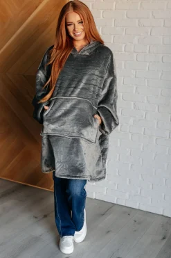 Oversized Velour Blanket Hoodie in Gray