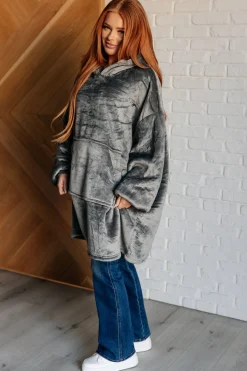 Oversized Velour Blanket Hoodie in Gray