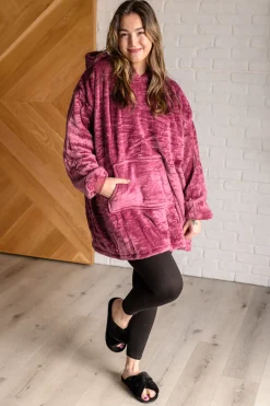 Oversized Velour Blanket Hoodie in Purple