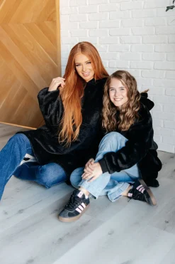 Oversized Velour Blanket Hoodie in Black