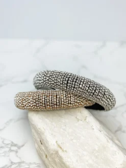 Padded Rhinestone Headband - Silver
