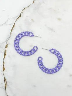Painted Metal Chain Hoop Earrings - Purple