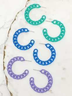 Painted Metal Chain Hoop Earrings - Purple
