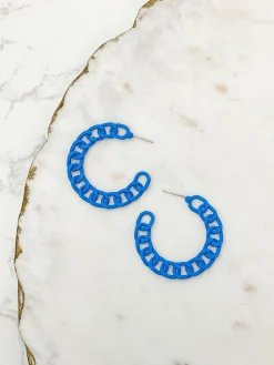 Painted Metal Chain Hoop Earrings - Blue