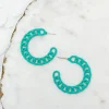 Painted Metal Chain Hoop Earrings - Teal