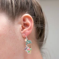 Palm Flamingo Enamel Dangle Earrings