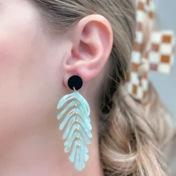 Palm Leaf Resin Dangle Earrings - Green