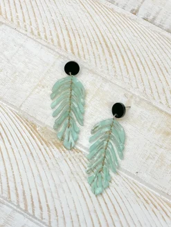 Palm Leaf Resin Dangle Earrings - Green