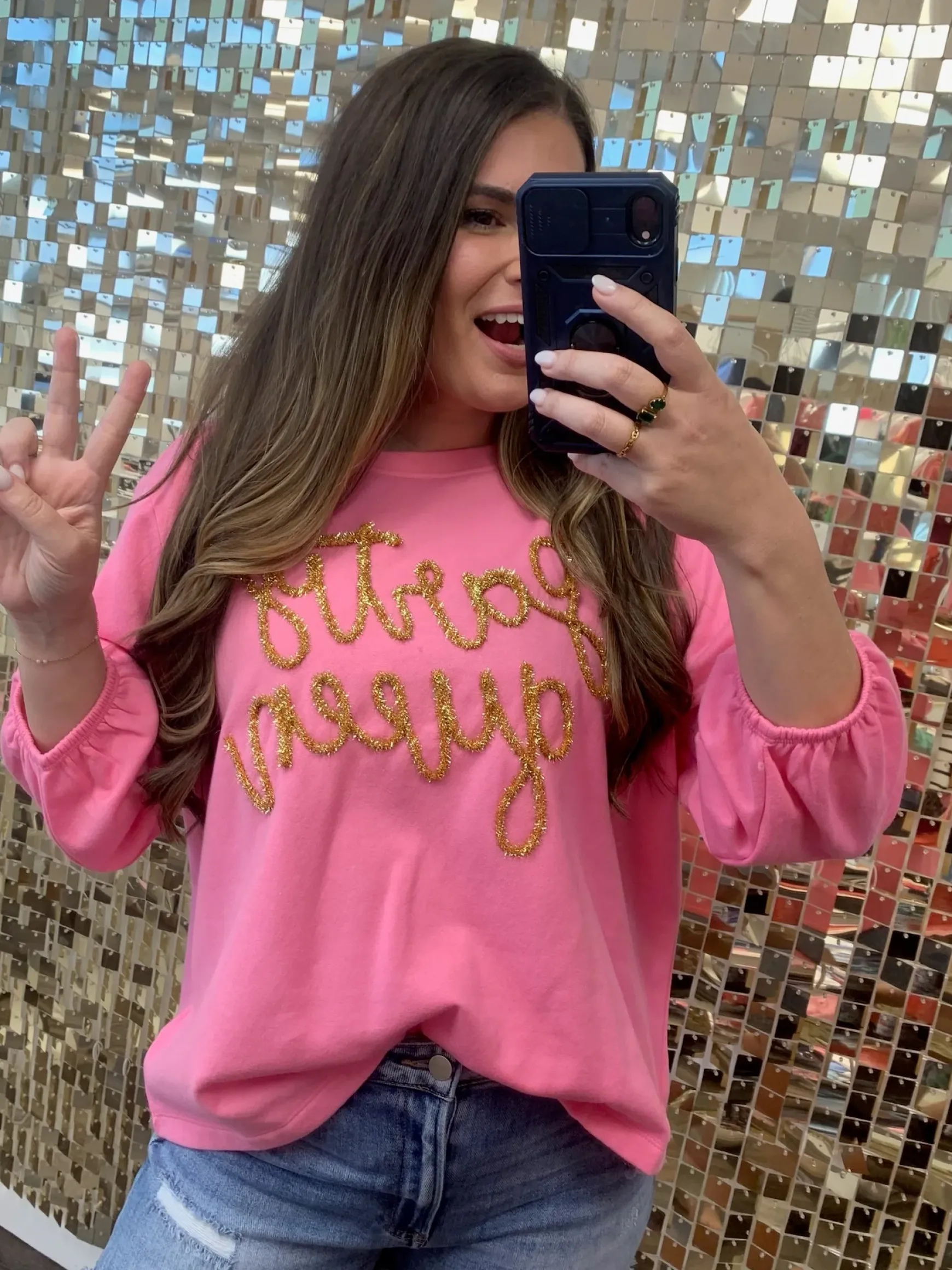 Party Queen Sparkle Sweatshirt - Pink by Mud Pie