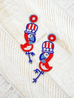 Patriotic Parrots Beaded Dangle Earrings