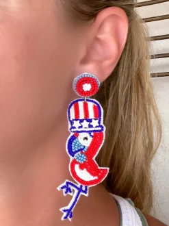 Patriotic Parrots Beaded Dangle Earrings