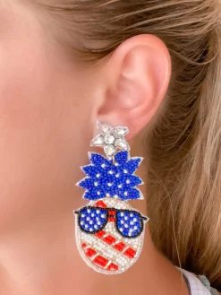 Patriotic Pineapple Beaded Dangle Earrings