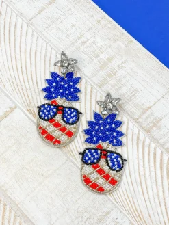 Patriotic Pineapple Beaded Dangle Earrings