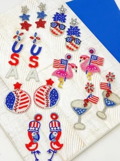 Patriotic Pineapple Beaded Dangle Earrings