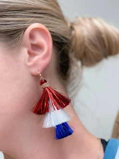 Patriotic Tinsel Tiered Tassel Earrings