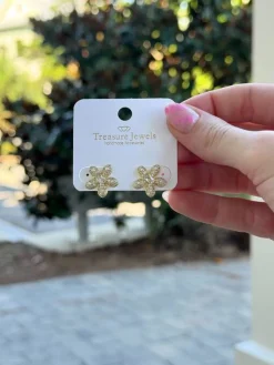 Pave Flower Stud Earrings by Treasure Jewels