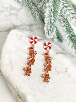 Pave Gingerbread Cookie Enamel Dangle Earrings