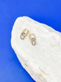 Pave Gold Link Dangle Earrings