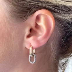 Pave Gold Link Dangle Earrings