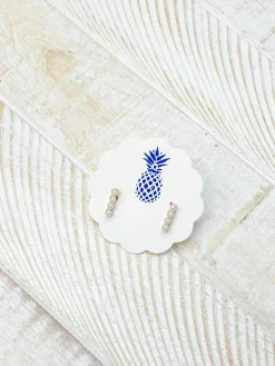 Pave Pearl Bar Stud Earrings - Gold